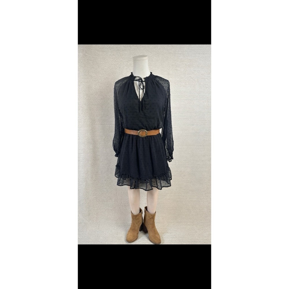 Blue Rain Dress XXS Black Swiss Dot Sheer Boho Cottagecore Ruffle Mini Flowy